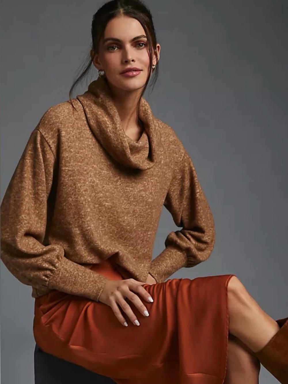 Maeve by Anthropologie Relaxed Cowl Neck Tunic Sweater - Brown